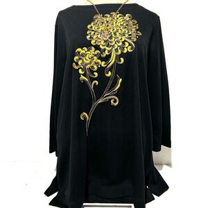 Black Tunic with Gold Floral Design